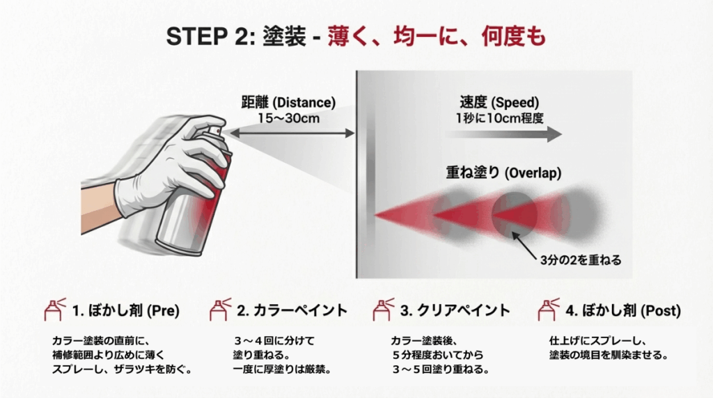 ステップ２：塗装工程の注意点について図解