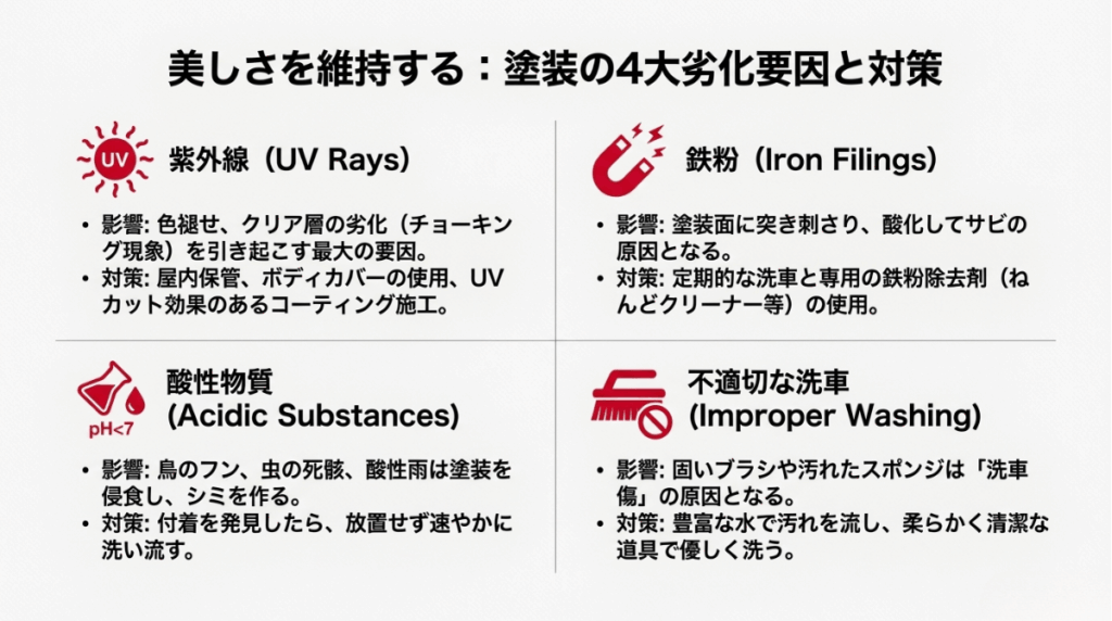 塗膜の４つの劣化要因について図解