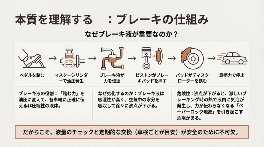 ブレーキの仕組みとべーパーロック現象の図解